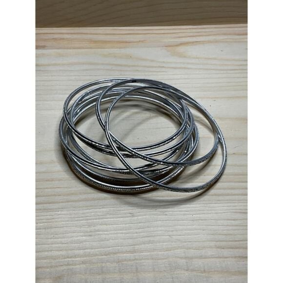 Silver-Tone Thin Stackable Bangle Bracelets Set Of 8 - Picture 2 of 3